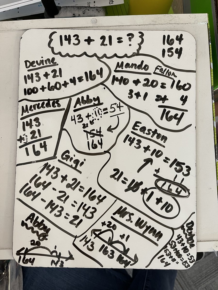 Number talks in third grade! It has taken 9 weeks but now students are so confident in their thinking, they literally ask me to frame their work on the wall. Love it. ❤️ This is huge growth from our first number talk of 7 + 4!