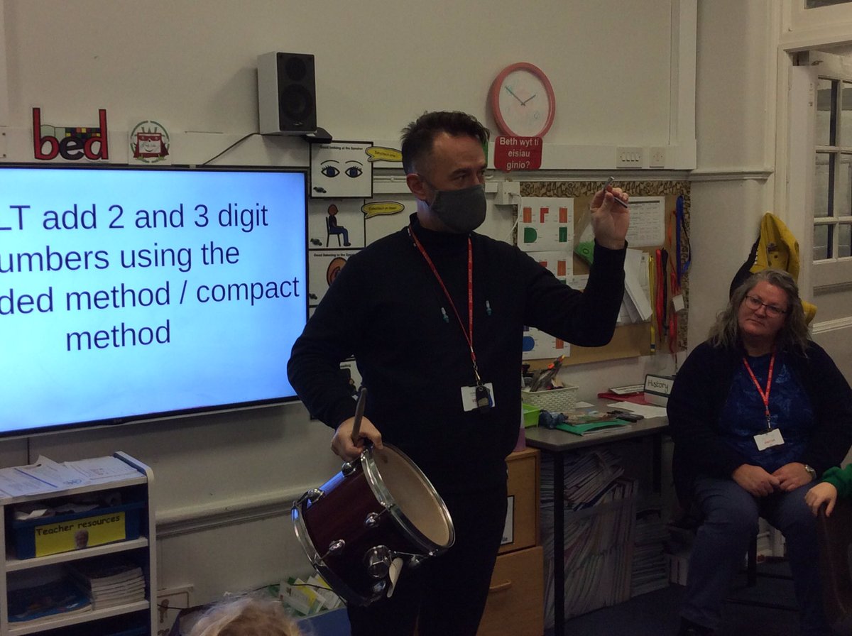 Mr Pugh showed Ely how the pitch can be changed when beating a drum