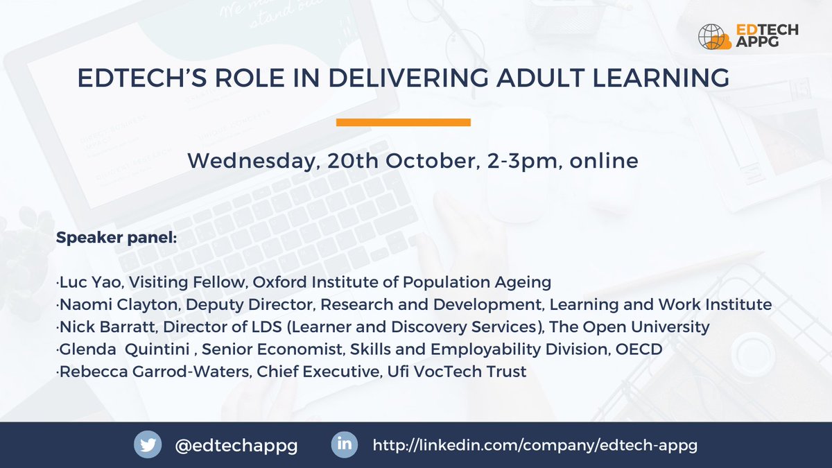 edtechappg's tweet photo. Just a few hours to go until the next EdTech APPG meeting. We hope to see you there. Join 
@OpenUniversity, @familyhistorysh, @NaomiClaytonUK, @LearnWorkUK, @UfiTrust, @OECDEduSkills and @UniofOxford.

Register here: https://t.co/trSZktuCqy https://t.co/7grG9yuAdk
