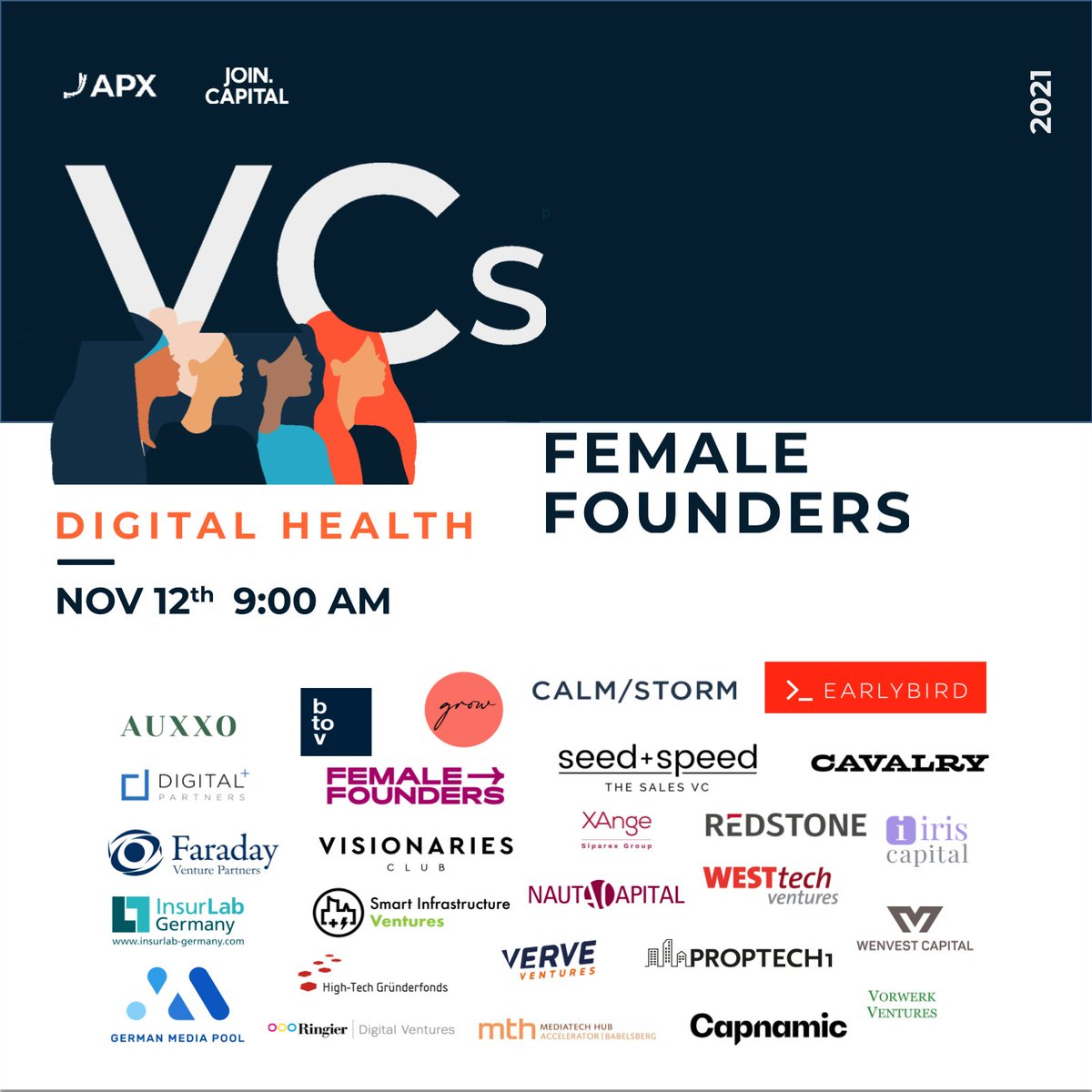 On November 12th, we will take part in the VCs for Female Founders virtual office hours to give advice and guidance to female founders and mixed founding teams active in the Digital Health sector.
 
You can still apply here until Nov 3rd: docs.google.com/forms/d/e/1FAI…
