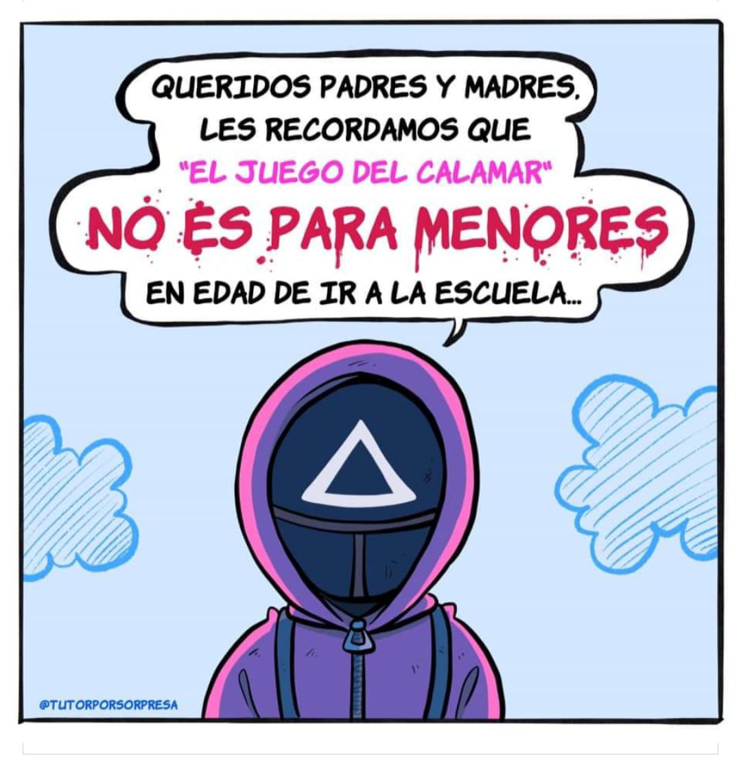 CeipRuperto's tweet photo. Hay alumnado que ve “El juego del calamar”.

Esta serie tan violenta no es apta para el alumnado de Primaria. En nuestro Plan de Convivencia hay una serie de objetivos basados en el respeto y la no violencia y debemos respetarlos todos/as.

El Equipo Directivo https://t.co/KDFClj4JRI