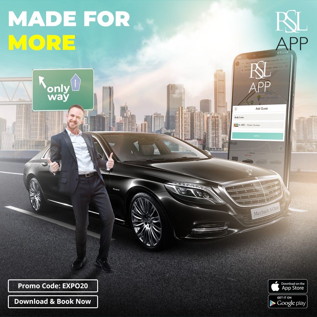 RSL_App's tweet image. There's only one way to get to amazing, and it's the RSL APP. Book a ride for any occasion.

Install RSL App and book now. - bit.ly/3afTYGE. Use promo code EXPO20 to enjoy 15% OFF.

#expo2020 #expo20 #businessride #exporide #exporider #taxitoexpo  #dubai #abudhabi