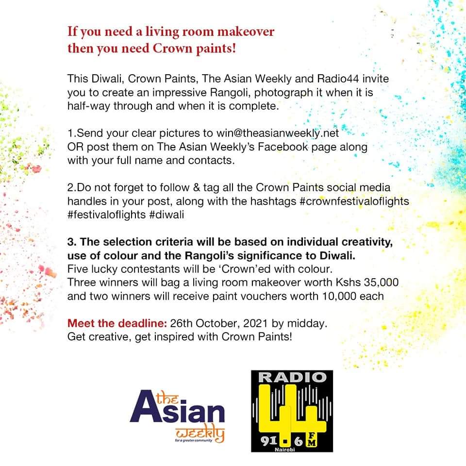 TheAsianWeekly's tweet photo. Share your impressive rangoli designs by tagging us on your posts using the hashtags below and you could win a living room makeover this Diwali courtesy of Crown Paints.
#TheAsianWeekly #communitypaper #radio44 #audiovisualradio #crownfestivaloflights #festivaloflights #diwali https://t.co/VAYcHzESKx