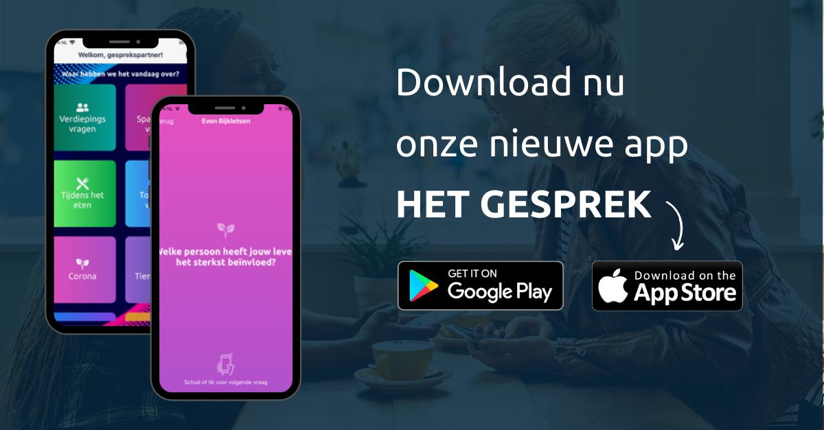 LeadingLean1's tweet photo. Deze app Het Gesprek, brengt de ouderwetse gezellige tafelgesprekken weer terug in de huiskamer. Download het gratis...

Apple https://t.co/deXMW2CRhZ 
Android https://t.co/mOMkajYRhv https://t.co/BRJPS4ntiB