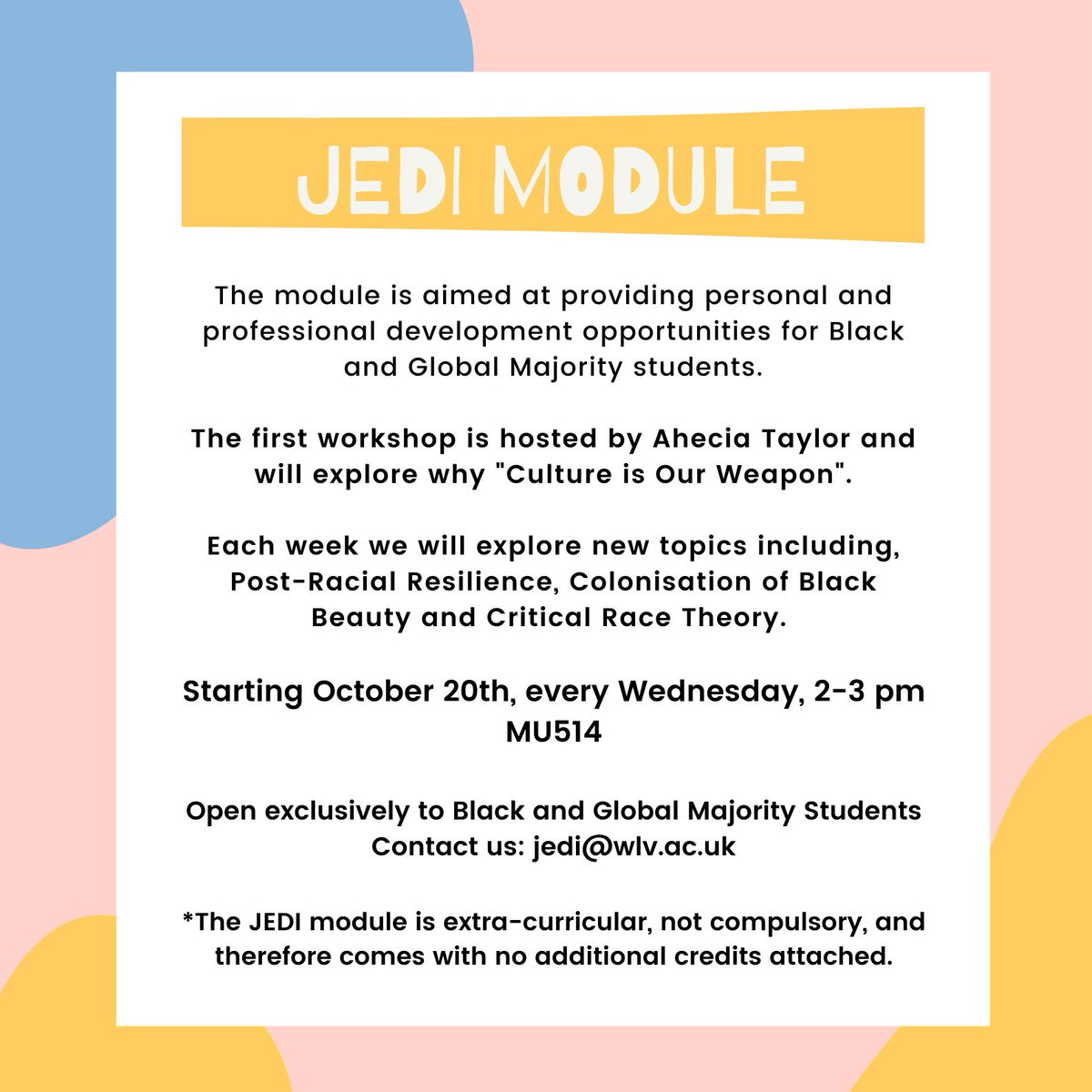Today we launch our module, open exclusively to Black and Global Majority Students at <a href="/WlvBusiness/">University of Wolverhampton Business School</a>. The first workshop is hosted by <a href="/aheciataylor/">Ahecia Taylor</a> at 2pm.