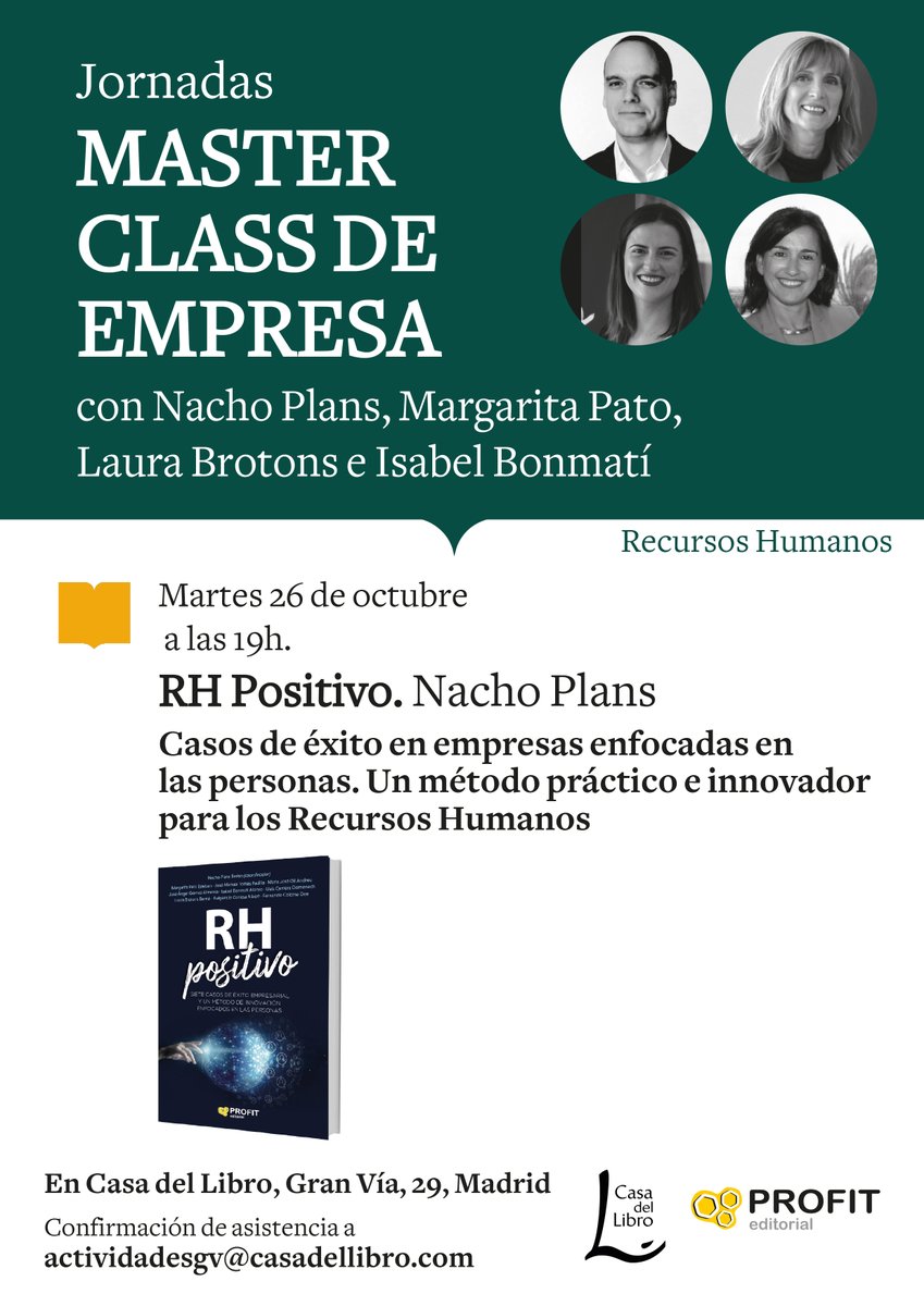 ¿Estás en #Madrid?

No te pierdas nuestra #MasterClass de #Empresa con <a href="/nachoplans/">Nacho Plans Beriso</a> (Nacho Plans), <a href="/MargaritaPatoE/">Margarita Pato</a> (Margarita Pato), <a href="/IsabelBonmati/">Isabel Bonmatí</a> (Isabel Bonmatí) y <a href="/laura_brotons/">Laura.Brotons</a> (Laura Brotons).

Apúntate ya en actividadesgv@casadellibro.com