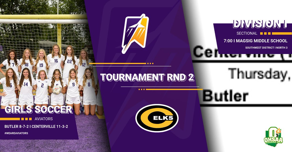 Good luck to @VB_Girls_Soccer when they travel to Centerville for Round 2 <a href="/SWDistrict/">SWDAB</a> action!  Game is at Magsig Middle School and will start at 7:00 pm.

#WeAreAviators #FearlessInFlight