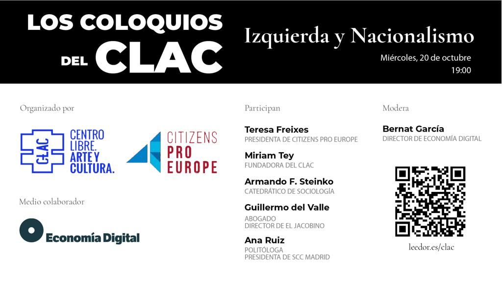 Societatcc's tweet photo. Esta tarde a las 19h tendrá lugar el coloquio del @CLACULTURA 'Izquierda y Nacionalismo' con la participación de nuestra presidenta de @madrid_scc, Ana Ruiz, Teresa Freixes, Armando F. Steinko y Guillermo del Valle. https://t.co/xG2XAfKqM7