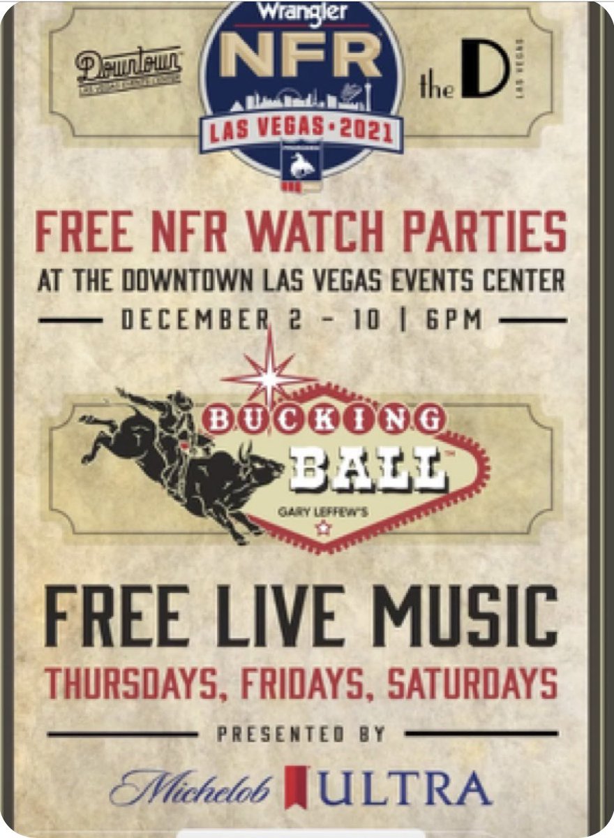 Bull_Guru1970's tweet photo. Gary Leffew’s Bucking Ball during the NFR is moving Downtown to The Events Center , Music kicks off after the last Bull is bucked .
Best After Party in Town 😎 https://t.co/VDUORQaFvm