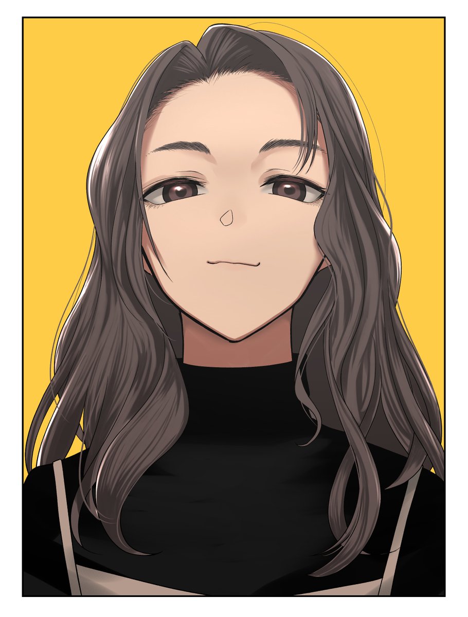 1girl solo looking at viewer long hair border brown eyes smile  illustration images