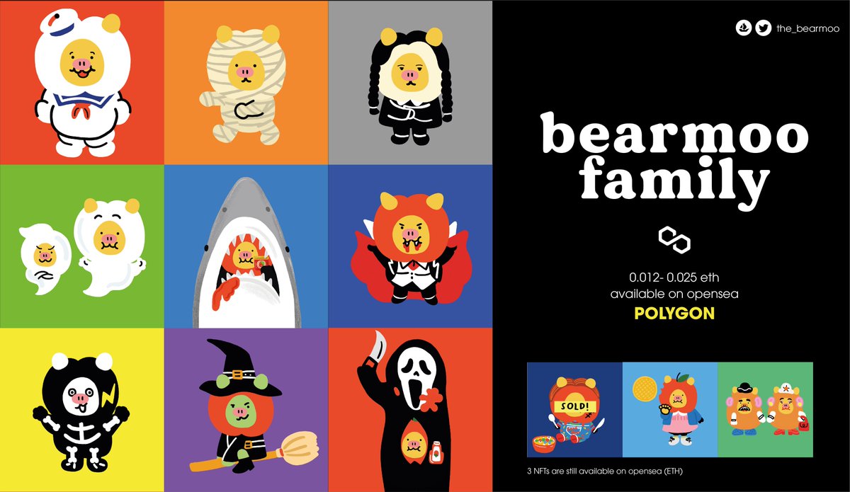 the_bearmoo's tweet photo. 'bearmoo family' on POLYGON!!!
🐻🐷
https://t.co/ns4Hf0kS5B
starting 0.012-0.025 
chain polygon (no gas fee)
bearmoo family 9 members

#NFTs #Polygon #polygonNFT #nftcollector #NFTCommmunity #NFTJapan #NFTTHAILAND 

**also have 3 members on ETH please DM for link https://t.co/Pktr0da33X