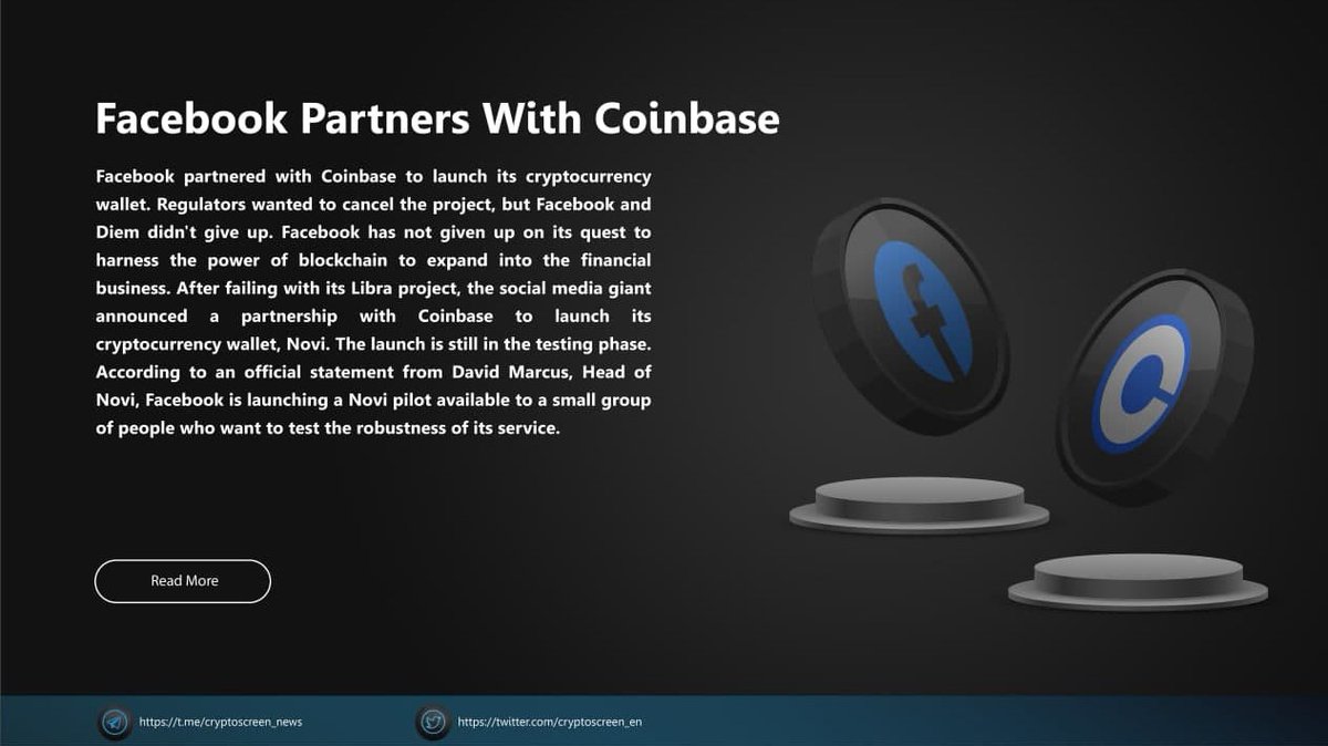 Coinstages's tweet photo. Facebook Partners With Coinbase!!

Facebook partnered with Coinbase to launch its cryptocurrency wallet. Regulators wanted to cancel the project, but Facebook and Diem didn't give up. 

Read  More : https://t.co/4e36BJH9RF https://t.co/uzbeZbBXbG