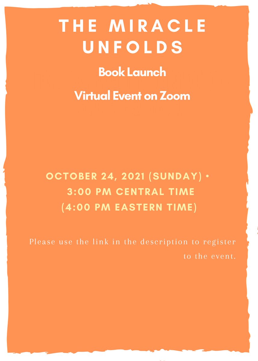 SongBridgePress's tweet photo. Join with us to celebrate the launch THE MIRACLE UNFOLDS, on October 24th Sunday at 3 pm CST (4 pm ET). The event will be graced by Juana Rosa Pita, the author herself, and translator Erin Goodman. 

We'd love to see you all!

Please register in advance on https://t.co/NN1qJofTC4 https://t.co/AIaRyxhSoT