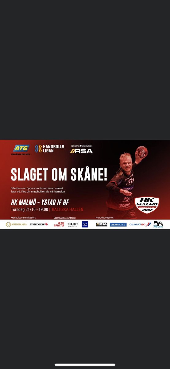 Välkomna till baltiskan imorgon 19:00 då serieledaren <a href="/YIFhandboll/">Ystads IF Handboll</a> står på andra sidan.
❤️🖤