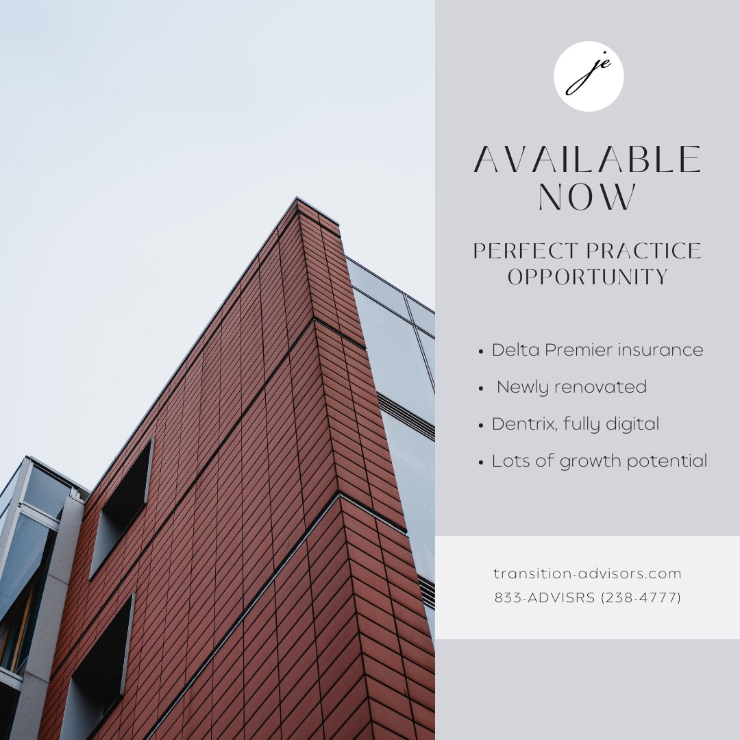 JE_Transitions's tweet image. Looking for the perfect practice opportunity? Located in Tulsa, Dentrix, fully digital and hygiene 8 days a week. Call today for more information 833-238-4777 or email info@transition-advisors.com

#JaquayEnterprise #TransitionAdvisors #PracticeTransition #Dentist