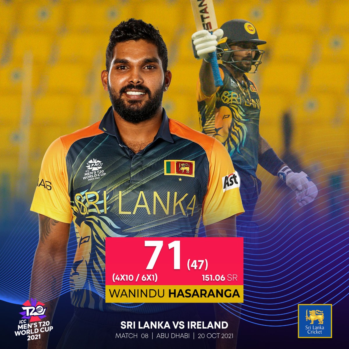 Sri Lanka Cricket 🇱🇰 on X: Hasaranga you beauty! 🤩 #RoaringForGlory  #ApeKollo #SLvIRE  / X