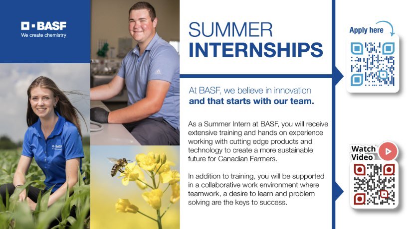 Know a student looking for work for next summer? Check out our postings with the QR code. We are hiring students across western Canada, but I’d say the Summer Technical Associate role would be my favourite. 😉 #basf #summerstudent #hiring