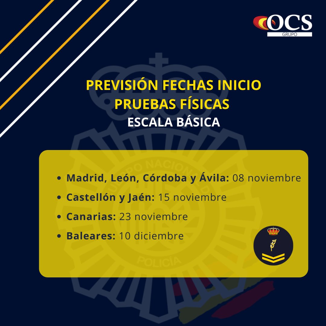 ¡¡IMPORTANTE!! 📣 Ya se ha publicado la previsión de fechas y sedes de las pruebas físicas para Escala Básica 📅policia.es/_es/comunicaci…
¡¡Vamos a por ello!! 👮‍♀️👮‍♂️