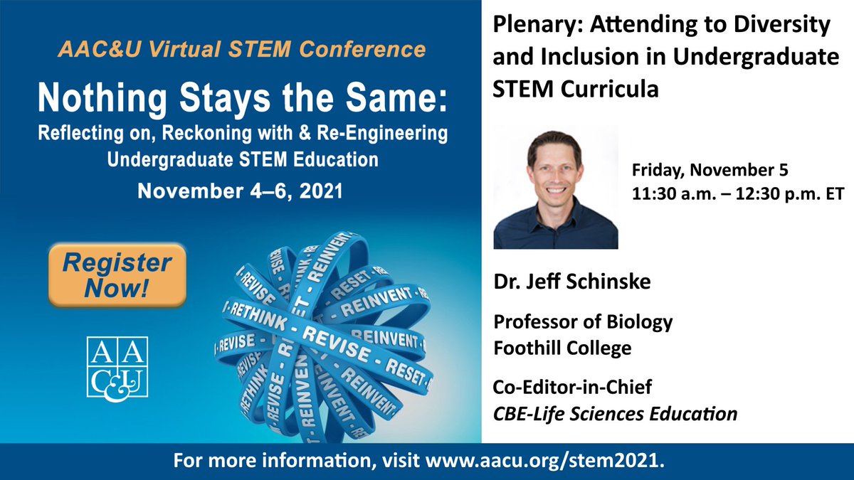 aacu's tweet photo. Dr. Jeff Schinske, professor of biology at Foothill College and co-editor-in-chief of @CBELifescied, will discuss "Attending to Diversity and Inclusion in Undergraduate STEM Curricula" in a plenary at the Transforming #STEMHigherEd Conference.
#AACUSTEM
https://t.co/SqgjtxDkrO https://t.co/2LkTDKCue9