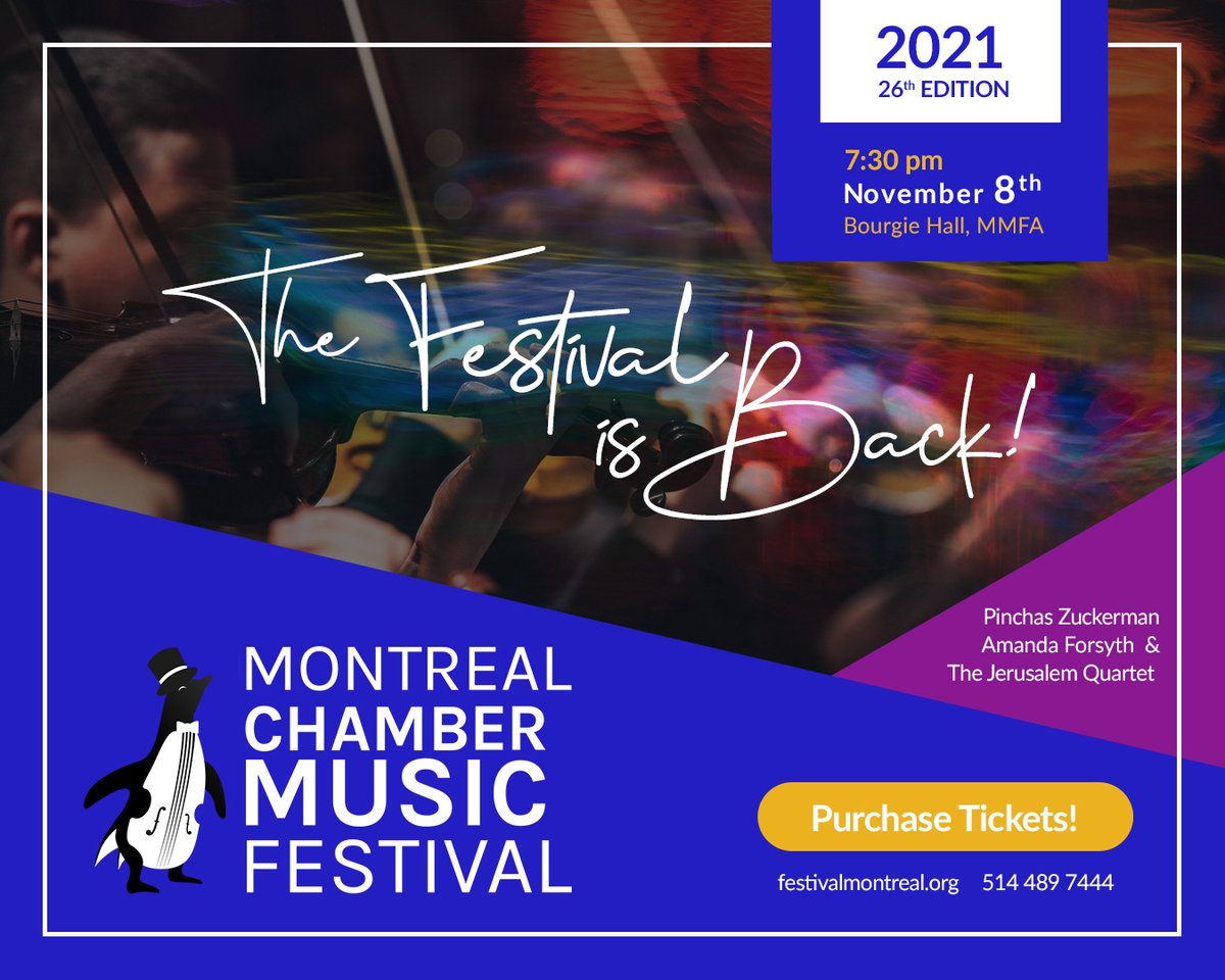 Buy your tickets for the 26th edition of The #Montreal Chamber Music Festival Today!

Here's what's coming up at the beautiful Salle Bourgie, <a href="/mbamtl/">MBAM</a> :
November 8, 7:30pm - Pinchas Zukerman, Amanda Forsyth &amp; The Jerusalem Quartet

Don't miss your chance!
festivalmontreal.org/news/pub:82/Th…
