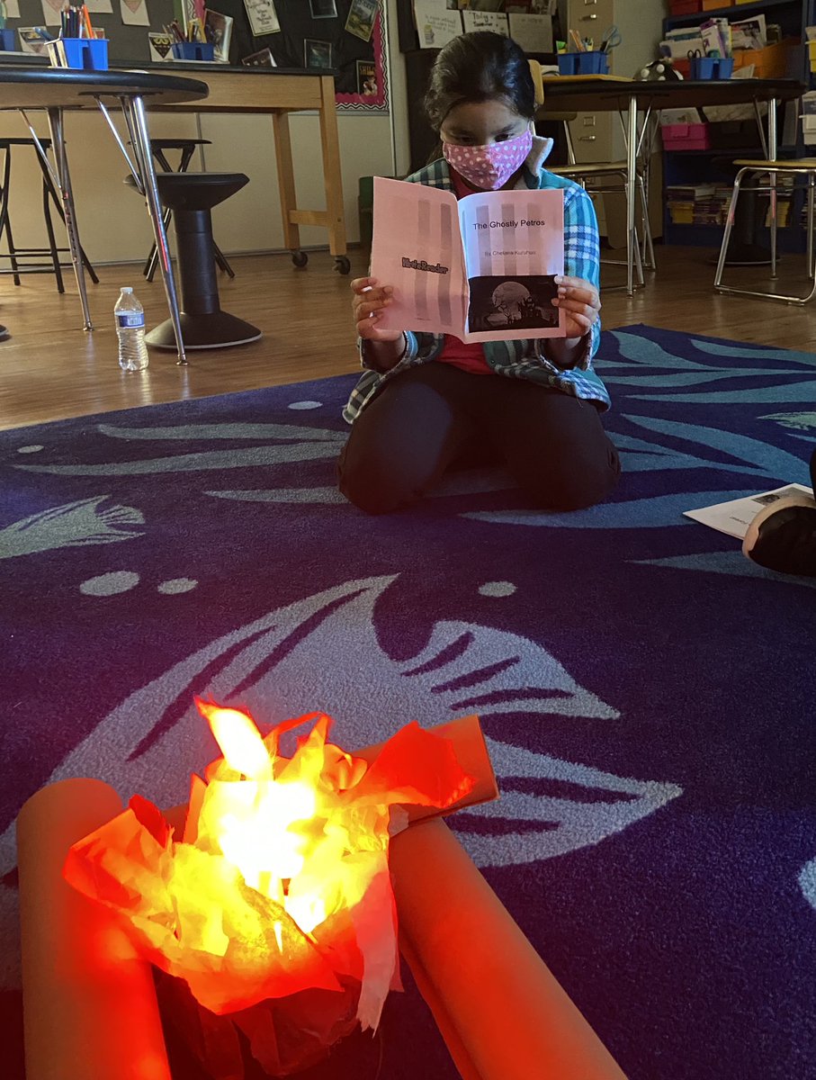 TeachJen2's tweet photo. 3rd grade EXCEL authored spooky stories and shared them round a “campfire”. #EXCEL #BrunswickPRIDE #writereader @BCSDHuntington @Ms_EFoster https://t.co/z8Fy36Ant0