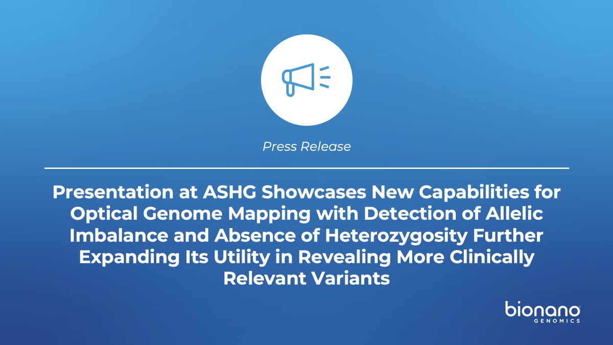 bionano's tweet image. Bionano scientists described a method for AOH detection based on OGM results from the Saphyr® system at #ASHG2021. Measurement and representation of allelic imbalance could further expand the utility of OGM in constitutional genetic disease research. bit.ly/3naYkEn