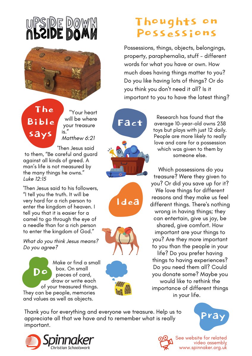 Spinnakertrust1's tweet image. #ThoughtsOn Possessions, things, belongings, stuff... whatever you call what you have or own, this reflection asks you to consider what’s important to you &amp;amp; whether you want or need it. 

PDF version: bit.ly/3G2Ridv

#ClassReflection
#CircleTime