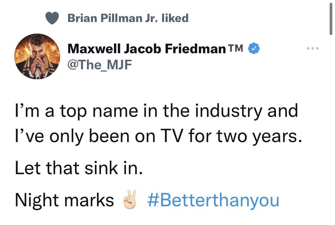 UXWL's tweet photo. @The_MJF Why does Pillman Jr like this …. Man i wish the industry showed more respect to the actual angles and current story lines. This is why ratings are dead.  @FlyinBrianJr https://t.co/4DYiMAUmMf