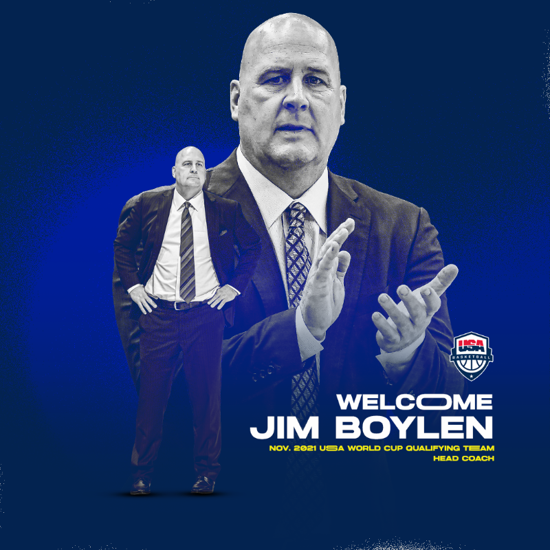 usabasketball's tweet photo. Jim Boylen will lead the November 2021 USA Men's World Cup Qualifying Team in games versus 🇨🇺 & 🇲🇽 in Chihuahua, Mexico.
Ty Ellis & Othella Harrington will serve as assistant coaches.