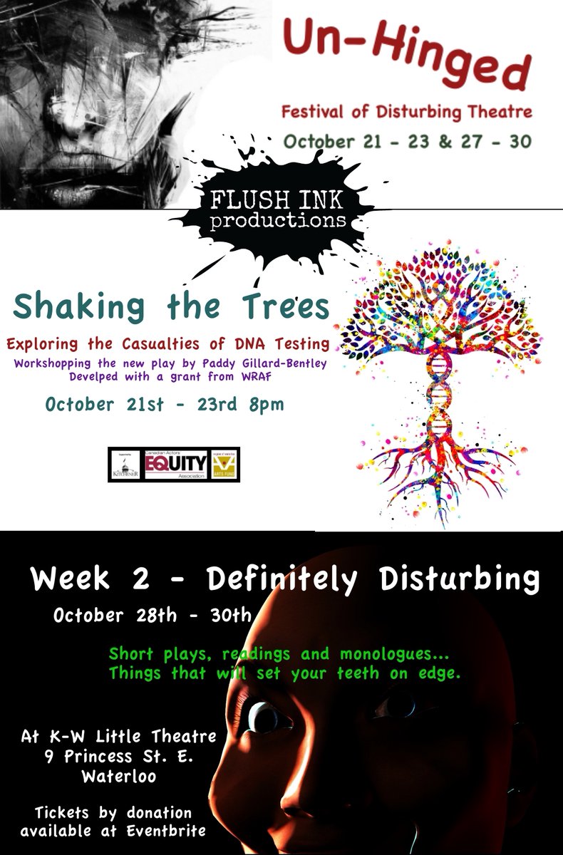 Flush_Ink's tweet photo. SHAKING THE TREES. An exploration into the casualties of DNA testing.

A new play by @PaddyGB developed and presented thanks to a grant from @RWArtsFund 

@kwlt @CKWRFM @CityKitchener @ExploreWR @CultureFancier @theatreontario @CBCKW891 @CTVKitchener @WR_Record @theMTspace https://t.co/tmwZEJr1hb