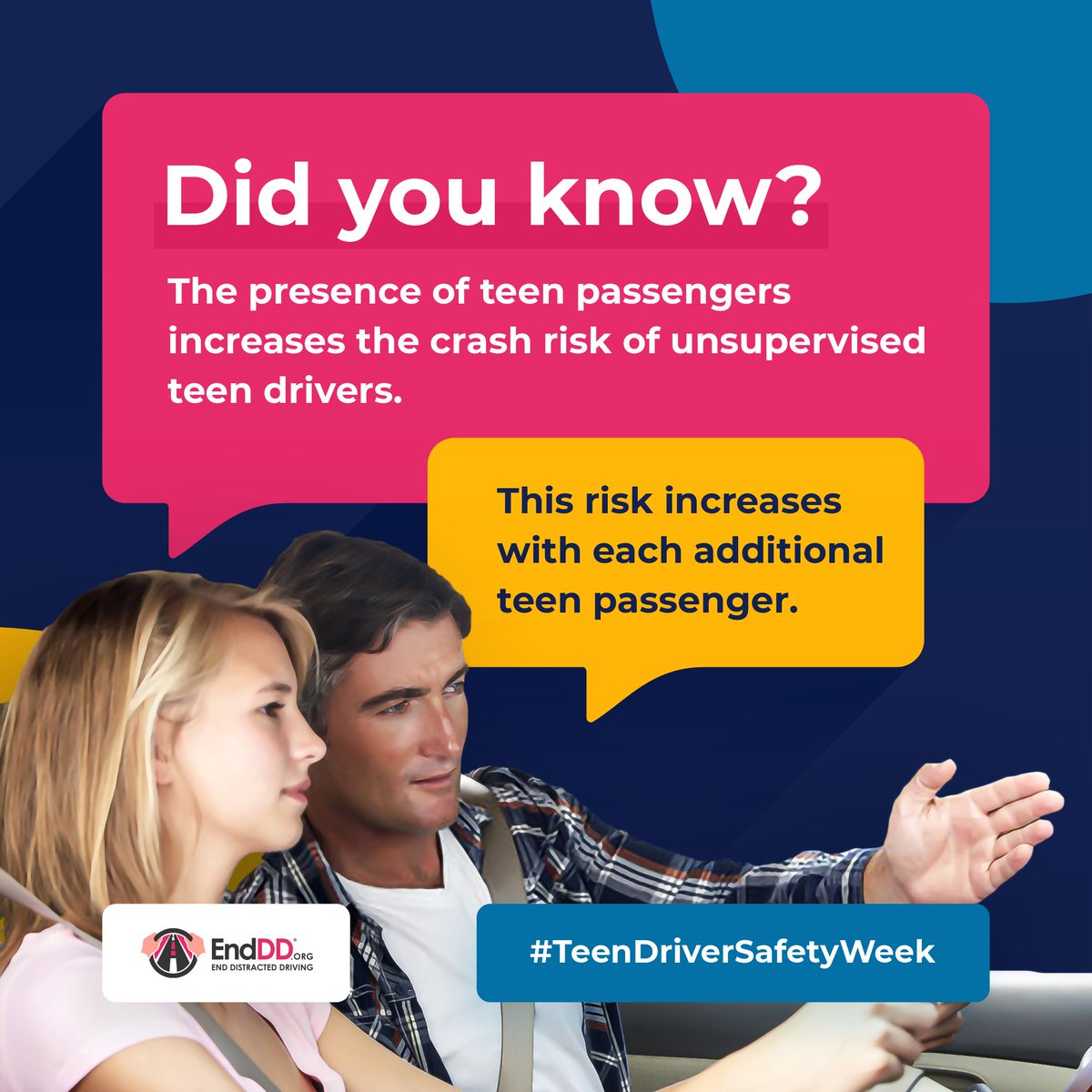 end_dd's tweet photo. It's critical that teens know how to advocate - whether as a driver or passenger - for a safe, distraction free environment.
Learn more about #NewDriverSafety from @CDCgov: https://t.co/LDfAfMCu6Q
#nationalteendriversafetyweek #distracteddriving #drivingsafety @GHSAHQ @NFTSD https://t.co/vj9cBPqOfP