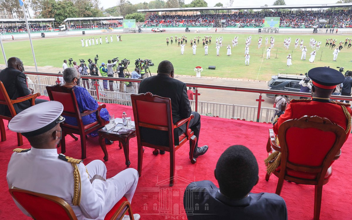 Various troupes entertain President Uhuru Kenyatta, First Lady Margaret Kenyatta, and dignitaries, among them Malawi President Dr Lazarus Chakwera and First Lady Mrs Monica Chakwera, at this year's Mashujaa Day national celebrations, attended by thousands of enthusiastic Kenyans.