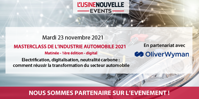 OliverWyman's tweet photo. #OWEvents : RDV le 23 novembre pour la Masterclass de l’Industrie #Automobile organisée par @usinenouvelle sur le sujet : « Électrification, digitalisation, neutralité carbone : comment réussir la transformation du secteur automobile » > https://t.co/oz3SDXjLEi #MasterAuto https://t.co/7HWdAiH0XE