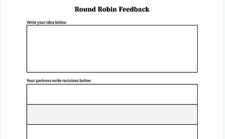Collaboration and feedback are important parts of the learning process. Use this easy to use Round Robin Feedback template for students to get lots of feedback in a short amount of time bit.ly/3laanlT 

#critiqueandrevision #edutwitter