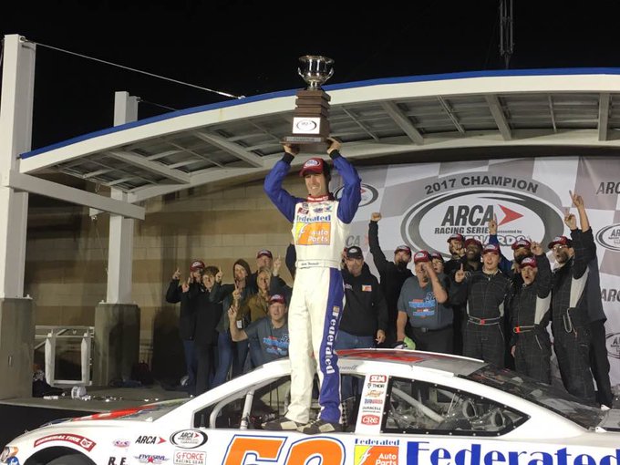 HoursofRacing's tweet photo. On this day in 2017, @AustinTheriault finished 25th and won the 2017 @ARCA_Racing Championship at @kansasspeedway #ARCA #ARCARacing #Kansas150 #Champion https://t.co/uAtum3eSRA