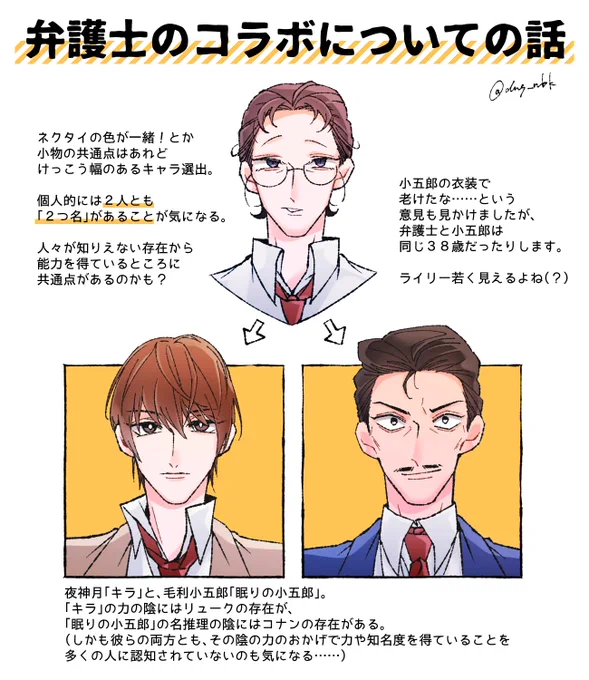 弁護士のコラボ衣装で個人的に共通点かなと思うところのメモ描き 
