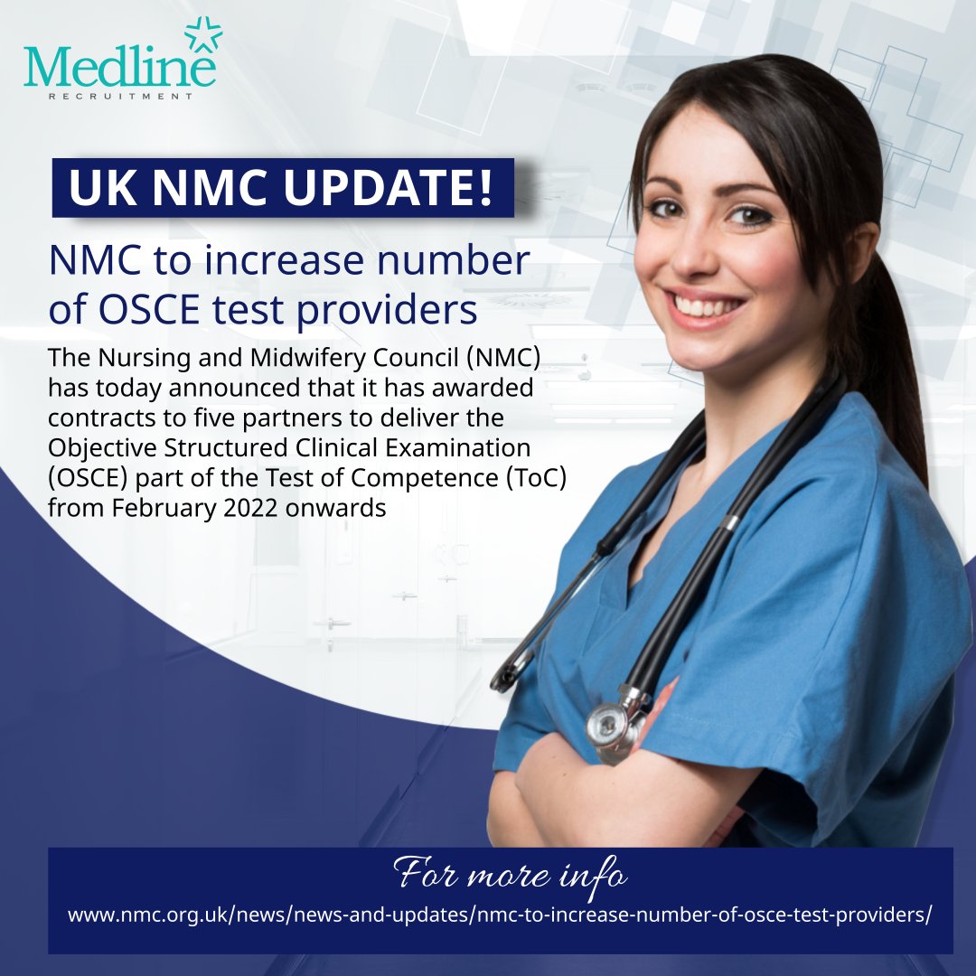 MedlineRecruit's tweet image. NMC to increase number of OSCE test providers. For more info. visit zcu.io/rERu 

#NMCupdate #UKNMC #recentupdate #nhs #ukhealthcare