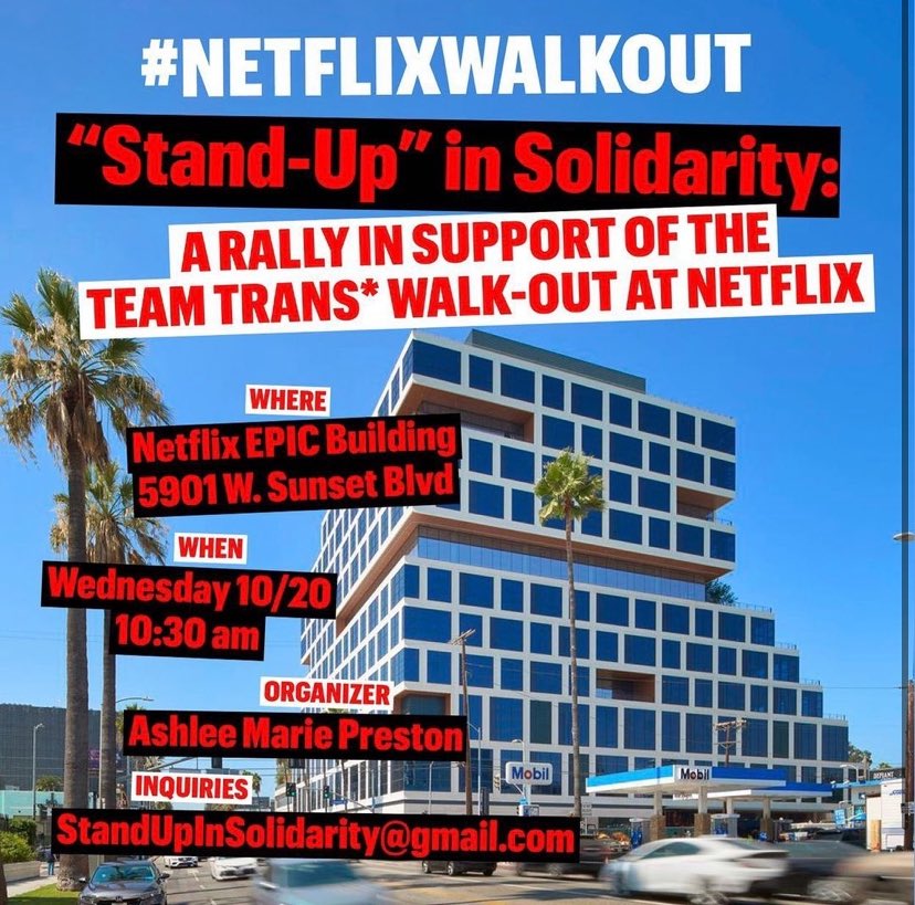 Solidarity with Netflix workers who are courageously walking off the job today to demand their employer respect trans and non-binary employees and invest in trans and non-binary talent. You can read their demands here: theverge.com/2021/10/18/227…