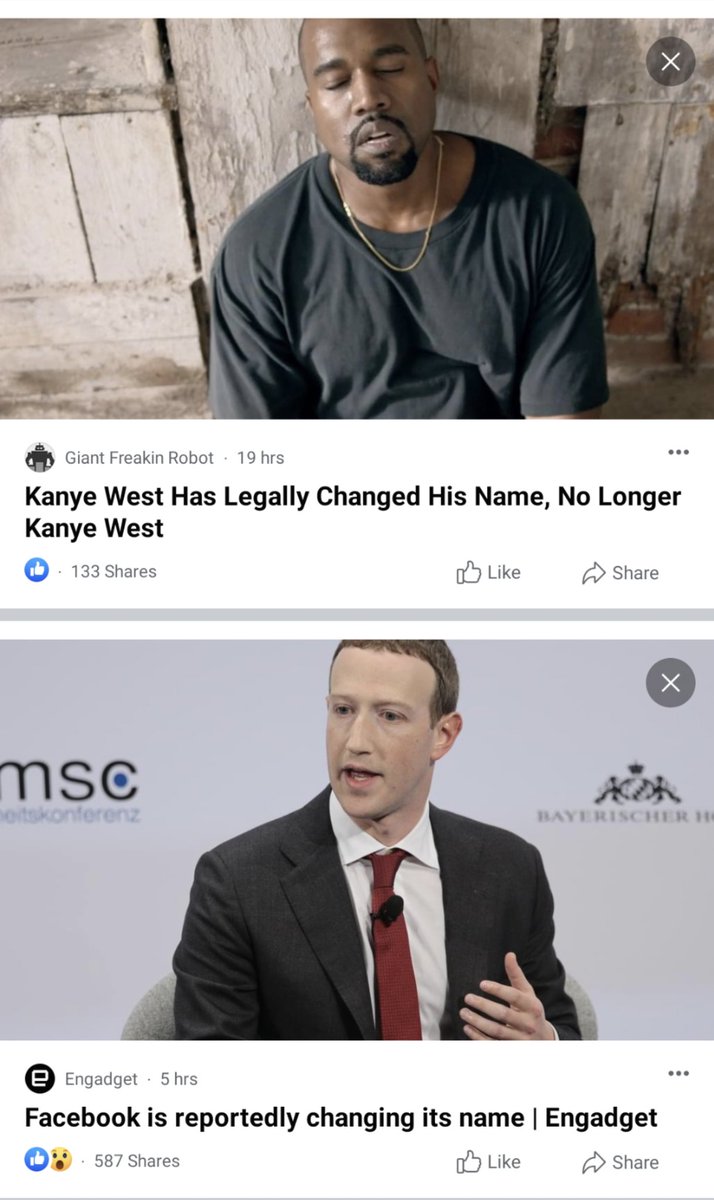 kizzay's tweet photo. Confirmed: Facebook changes its name to Kanye, Kanye changes his name to Facebook https://t.co/quY0F4JEJn