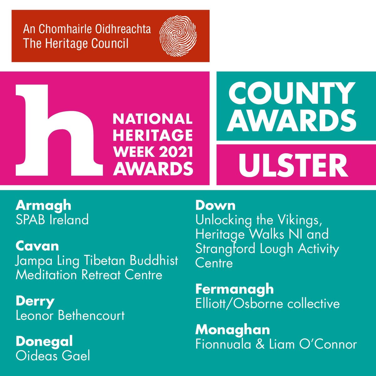 HeritageHubIRE's tweet photo. Congratulations to all our county winners at the national #heritageweek awards today. #heritageweek2021 https://t.co/h26lf4IF0Q