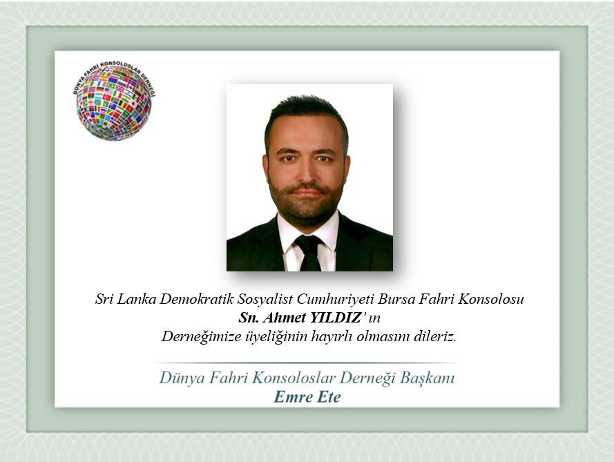 Dünya Fahri Konsoloslar Derneğimize üyeliği gerçekleşen Fahri Konsoloslarımız Sn Mahmut Sami Uluer, Sn Ali Kamburoğlu ve Sn Ahmet Yıldız’a teşekkür eder, hayırlı olmasını temenni ederim. 🇹🇷 🇱🇰 <a href="/BBBAHMETYILDIZ/">Ahmet YILDIZ</a> <a href="/AliKamburoglu07/">Ali Kamburoğlu</a> <a href="/MahmutSamiUluer/">Mahmut Sami Uluer</a>