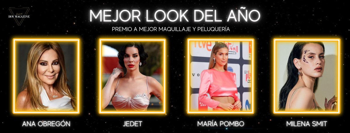 HoyMagazine's tweet photo. Las nominadas a 'Mejor look 2021' en los #PremiosHMag son: @anitaobregon, @LAJEDET_, @mariapombo22, @milenasmitm y sus maquilladores y peluqueros >> https://t.co/JyTtbST8am https://t.co/A7vNJoK6Bb