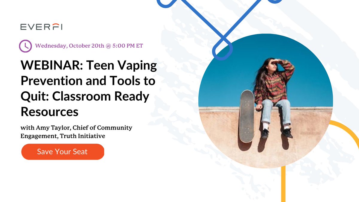 EVERFIK12's tweet photo. 🗓️ 10.20.21
⏰ 5:00 PM - 6:00 PM ET
🖥️ Teen Vaping Prevention & Tools to Quit: Classroom Ready Resources
🔖 1-Hour FREE PD Credits
✏️ Register https://t.co/mqBJpR0jVs
#healthPD #RedRedRibbonWeek #HPE https://t.co/6ndAWIdCnA