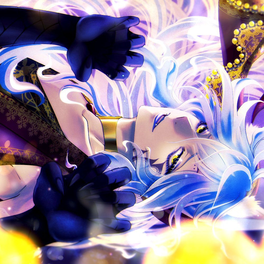 blue lips male focus 1boy animal ears yellow eyes long hair solo  illustration images