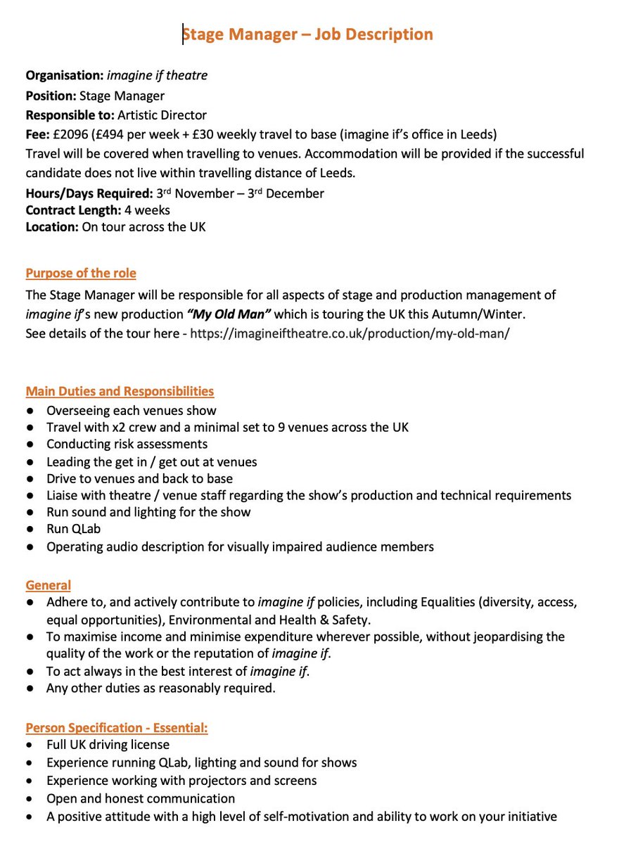 imagine_if_co's tweet image. We are still in need of a stage manager, we were let down at very short notice &amp;amp; really struggling to find someone who is free as understandably everyone is on Christmas jobs now!

1 month of work on a small scale theatre tour
3rd Nov - 3rd Dec
£2096 plus travel on tour

HELP 🙏