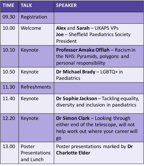 ✨NATIONAL CONFERENCE✨
A very warm welcome to all our morning speakers for this years UKAPS Conference hosted by <a href="/Sheff_PaedSoc/">Sheffield Paediatric Society</a>. The day will focus on equality, diversity and inclusion - as well as keeping you informed about careers, research and opportunities - in #Paediatrics.