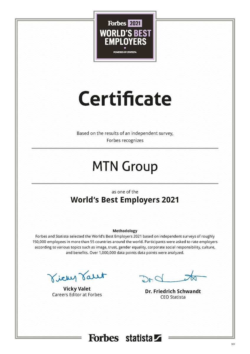 MTNGroup's tweet photo. MTN is excited &amp; humbled to be the #2 overall Telco on the @Forbes #WorldsBestEmployers in 2021 list, and top African Telco at #132. We aim to create an inspiring environment, powered by inclusion, diversity &amp; flexibility. 
See the list: https://t.co/EWoMr2ERvW 
#GoodTogether https://t.co/juYZbRMV9e