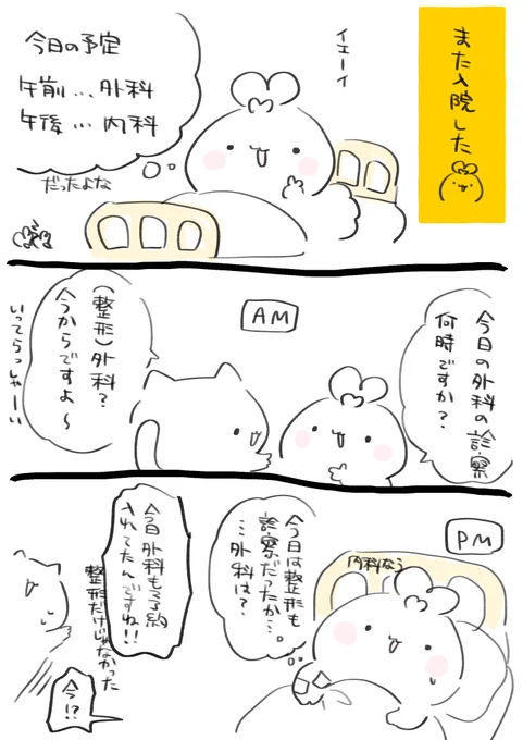 🐰「今日は外科の診察ですか?」
🏥「(整形)外科ですか?」

いやアンジャッシュ

色んな所にかかっててもう把握されきってない🐰 