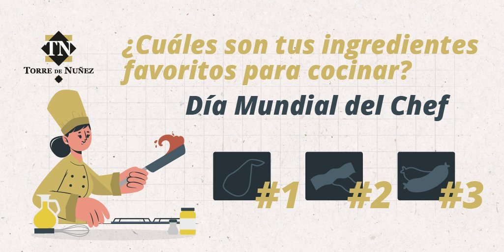 torredenunez's tweet photo. ¡Hoy se celebra el Día Mundial del Chef! 🧑🏼🍳🧑🏾🍳
👉 ¿Nos cuentas cuales son tus 3 ingredientes favoritos para cocinar?
#TorreDeNúñez #Cocina #SiChef #DíaMundialDelChef https://t.co/LvGJqviyIh