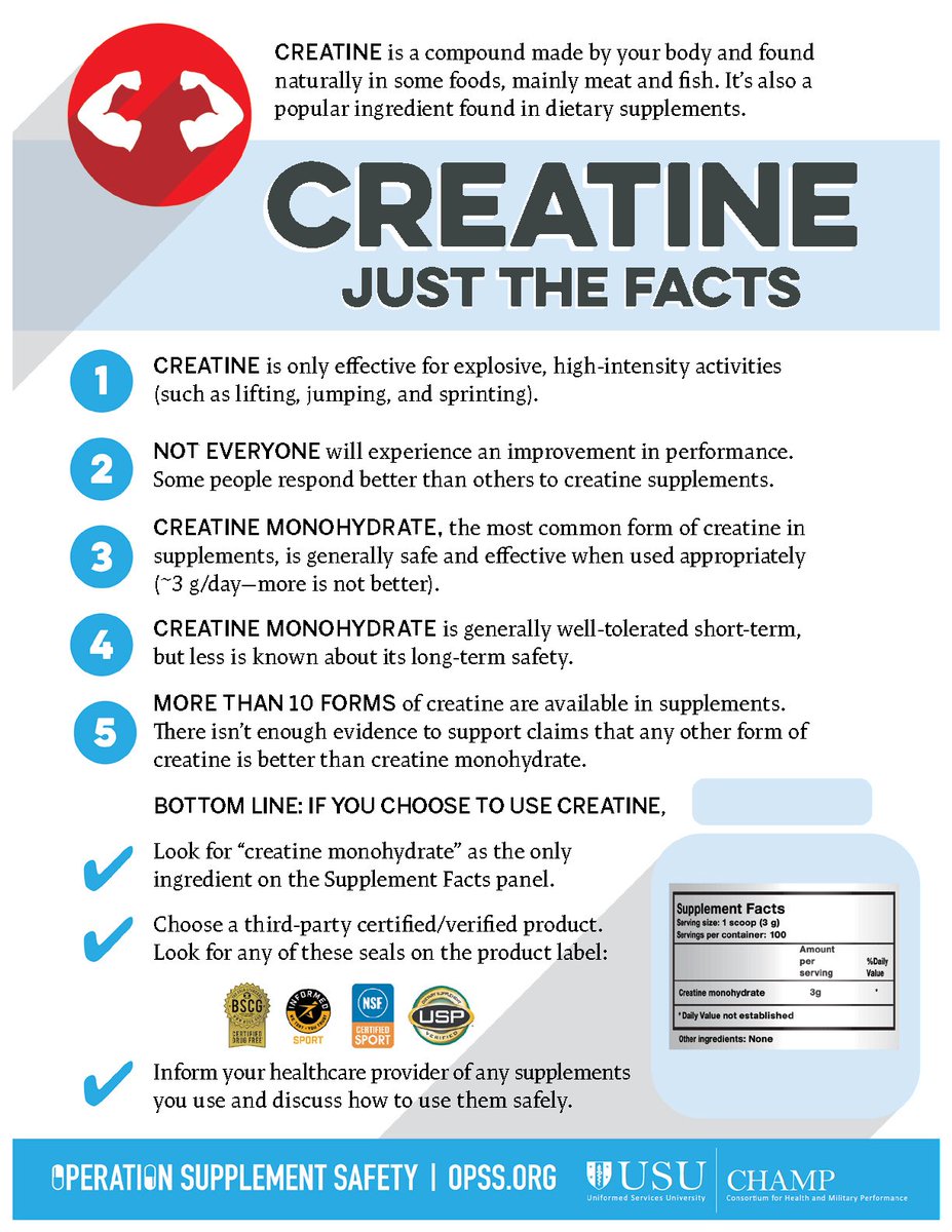 opssorg's tweet photo. #Creatine supplements are popular among athletes and Military Service Members trying to enhance their strength and #muscle size. This infographic provides the facts on creatine #supplements. https://t.co/rosYxuACfr 

#wellnesswednesday #militaryworkout https://t.co/WtBkdgCVuK